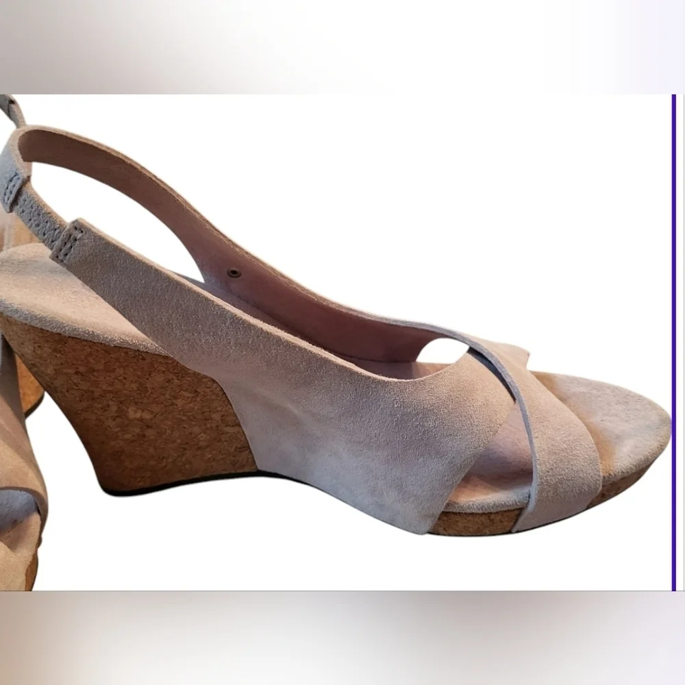 UGG Hazel Blush Pink Suede Sling Back Cork Wedge Sandals Size 9 - Picture 2 of 10